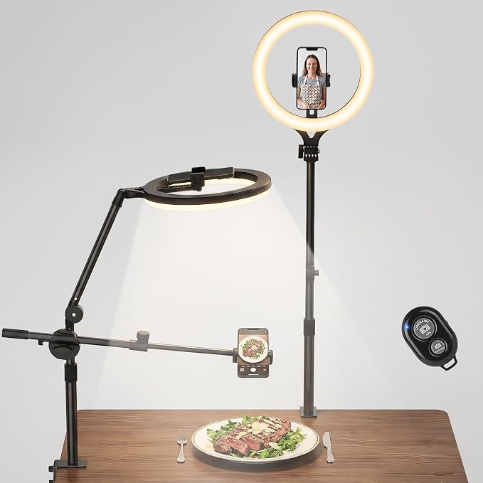 11" Ring Light with Stand, Featuring Overhead Phone Mount and Desk Ring Light by LUOLED