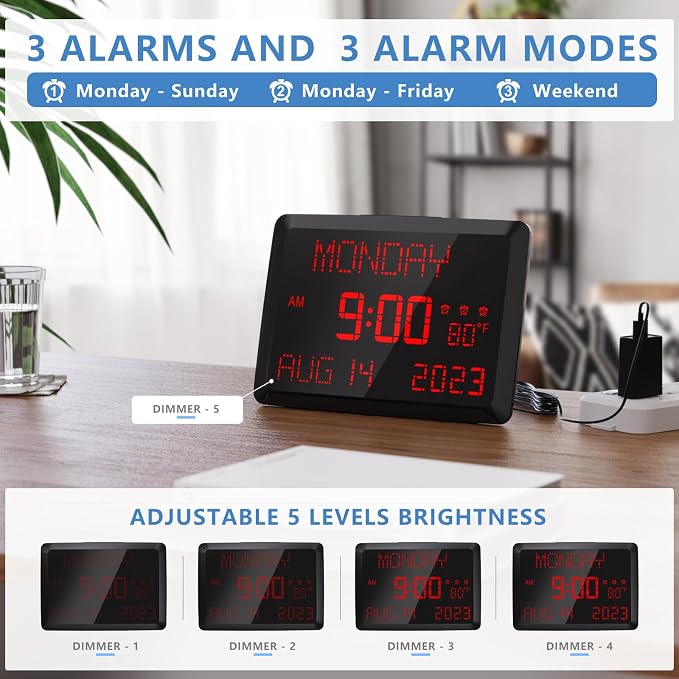 Raynic Digital Clock, 11.5" Large Display Digital Calendar Clock - Image 4