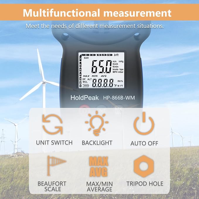 HoldPeak Handheld Anemometer Barometer, Weather Meter - Image 5