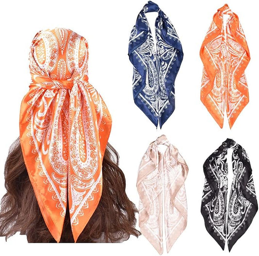 4Pcs Silk Head Scarves for Women Satin Hair Scarf 35”Large Square Bandana Silk by Upeilxd