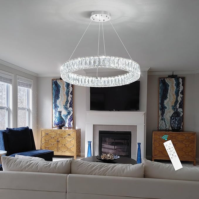 HAIXIANG Modern Crystal Chandelier Dimmable LED Ring Pendant Lights Adjustable - Image 4