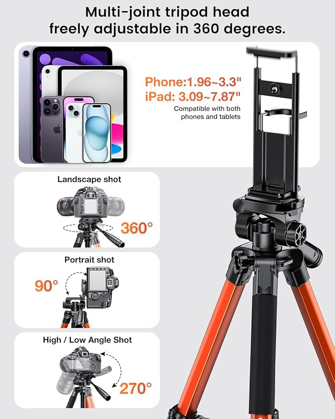 CAMBOFOTO 73" Camera Tripod and Monopod, Professional Aluminum Tripod Stand - Image 5