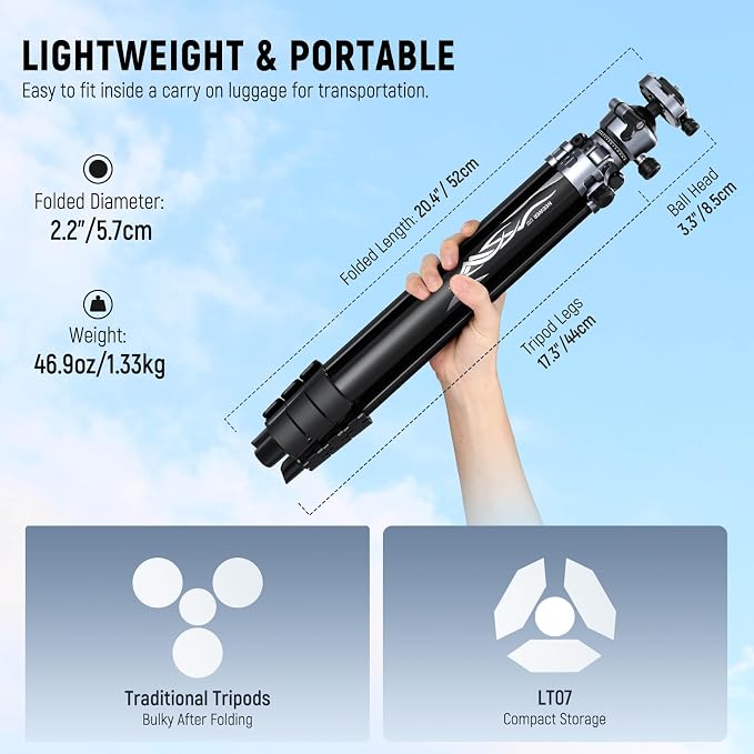 NEEWER LITETRIP LT07 61" Aluminum Travel Tripod - Image 2