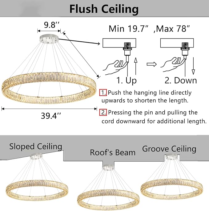 HAIXIANG Modern Crystal Chandelier Dimmable Large Ring LED Pendant Lights - Image 2