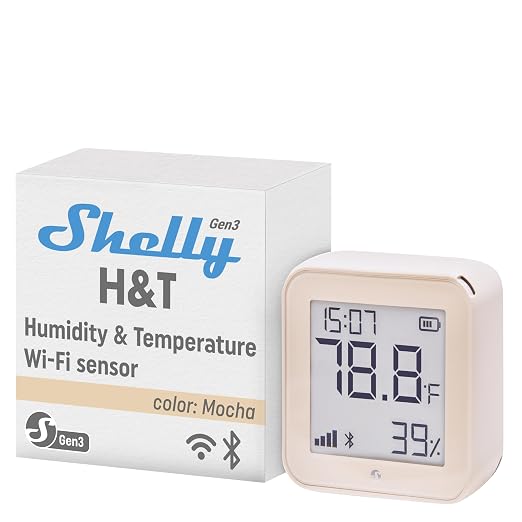 Shelly H&T Gen3 Mocha | Wi-Fi and Bluetooth Smart Temperature & Humidity Sensor by Shelly
