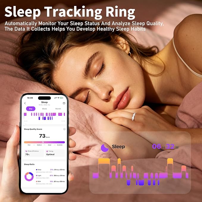 Smart Ring for Women Fitness Ring Health Ring, No Subscription Fee White 8# - Image 4