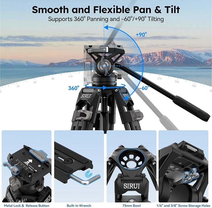 SIRUI Quick Release Carbon Fiber Video Tripod, Professional - Image 8