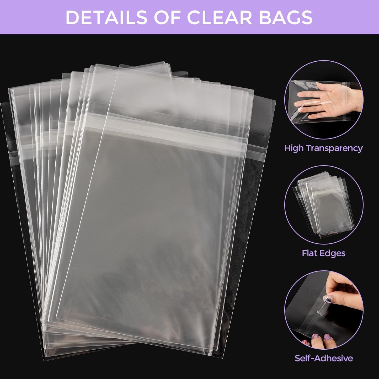 Frametory, 25 Pack 6 1/2" x 8 1/3" Acid-Free Clear Plastic Bags, Self Seal Crystal Photo Sleeves for 6X8 Art Prints, Pictures & Framing Mat Mattes