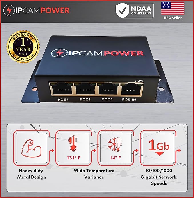 POE Powered 3 Port Switch & Network Cat5 Cat6 Midspan Cable Range Extender Pass - Image 6