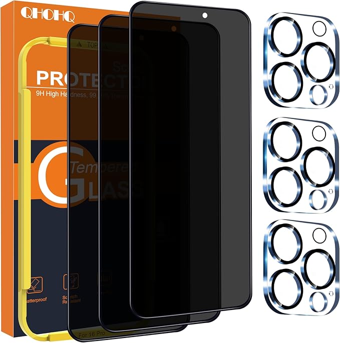 QHOHQ for iPhone 16 Pro Privacy Screen Protector + Camera Lens Protector by QHOHQ