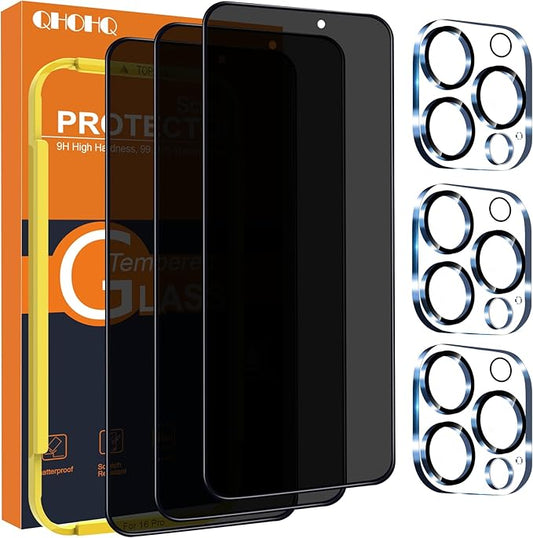 QHOHQ for iPhone 16 Pro Privacy Screen Protector + Camera Lens Protector by QHOHQ