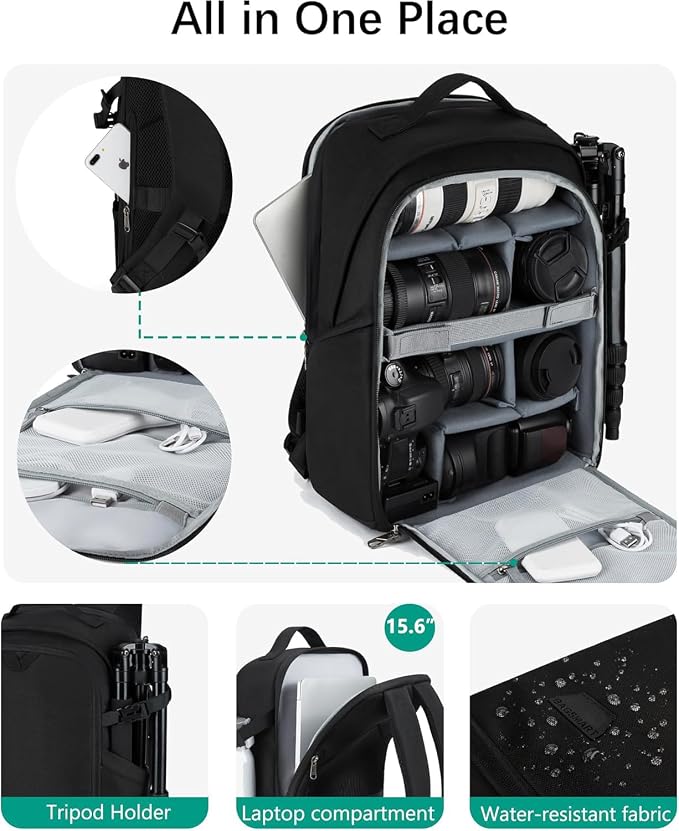 BAGSMART Camera Backpack, DSLR SLR Camera Bag Backpack Fits 15.6 Inch Laptop - Image 4