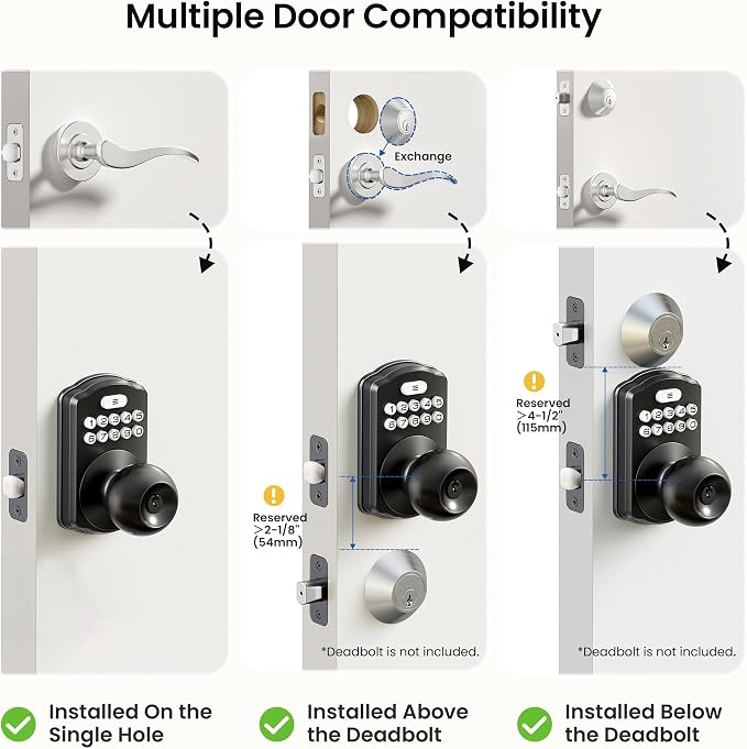 Veise KS03 Keypad Door Knob Lock, Keyless Entry Digital Lock - Image 9