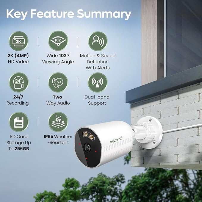 adomii 2K Security Cameras Wireless Outdoor, 33ft Night Vision, IP65 - Image 2