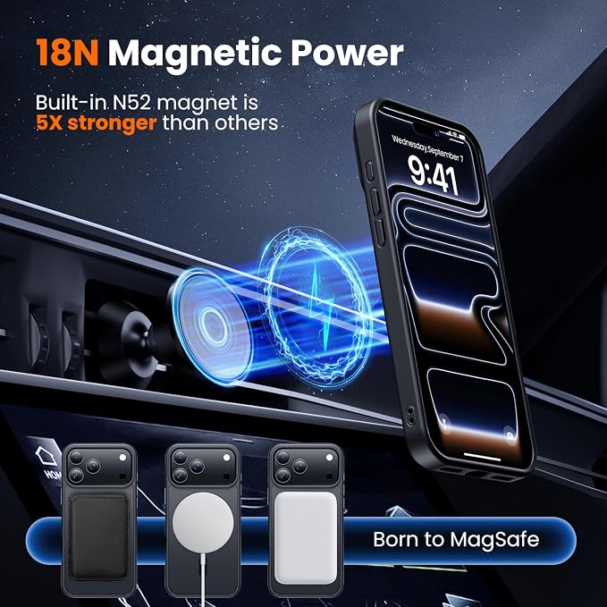 toushion 3 in 1 for iPhone 17 Pro Case Matte Black, Fits MagSafe, Screen - Image 4