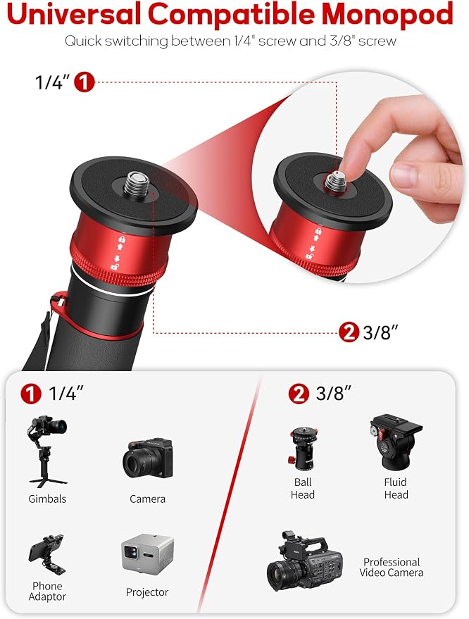 IFOOTAGE Monopod Cobra 3 Strike A150S, 1/4'' & 3/8'' Quick Release Compatible - Image 6