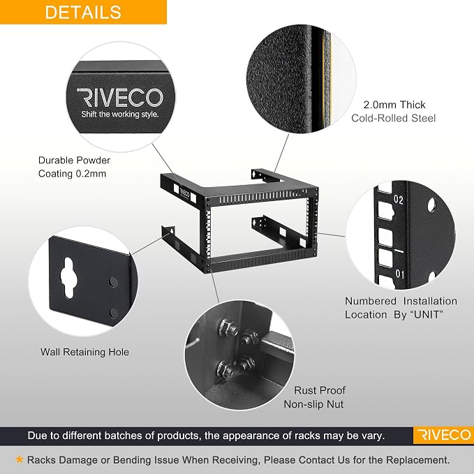 RIVECO 4U 19" Wall Mount Network Rack – 17.7" Deep 2 Post Open Frame Cabinet - Image 3