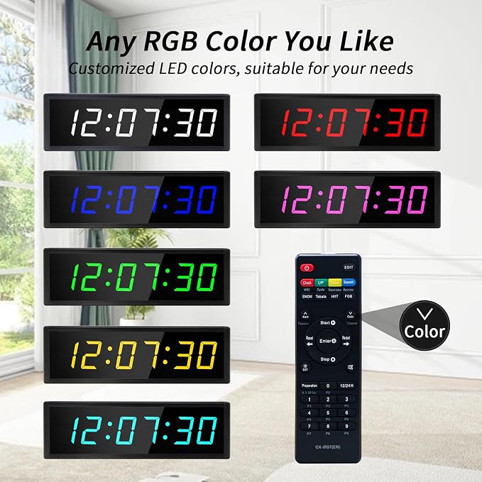 Large Digital Wall Clock with Remote Control, LED Stopwatch Timer, Count Up - Image 3