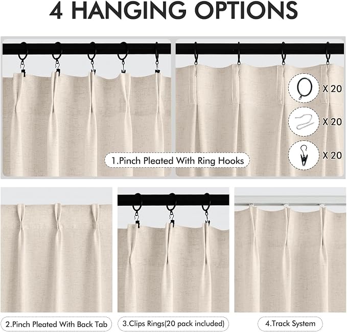 Memory Trained Pinch Pleated Curtains 96 Inches Long, Viral Linen Pinch Pleat - Image 6