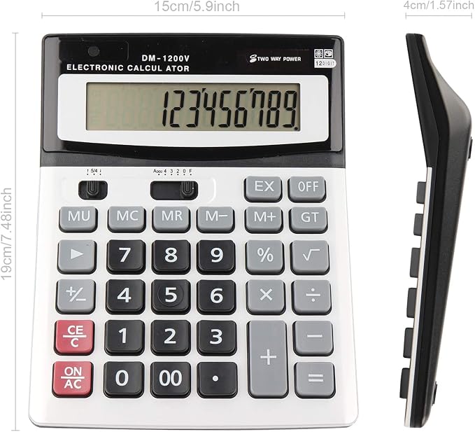 Large Electronic Calculator Counter Solar & Battery Power 12 Digit Display - Image 2