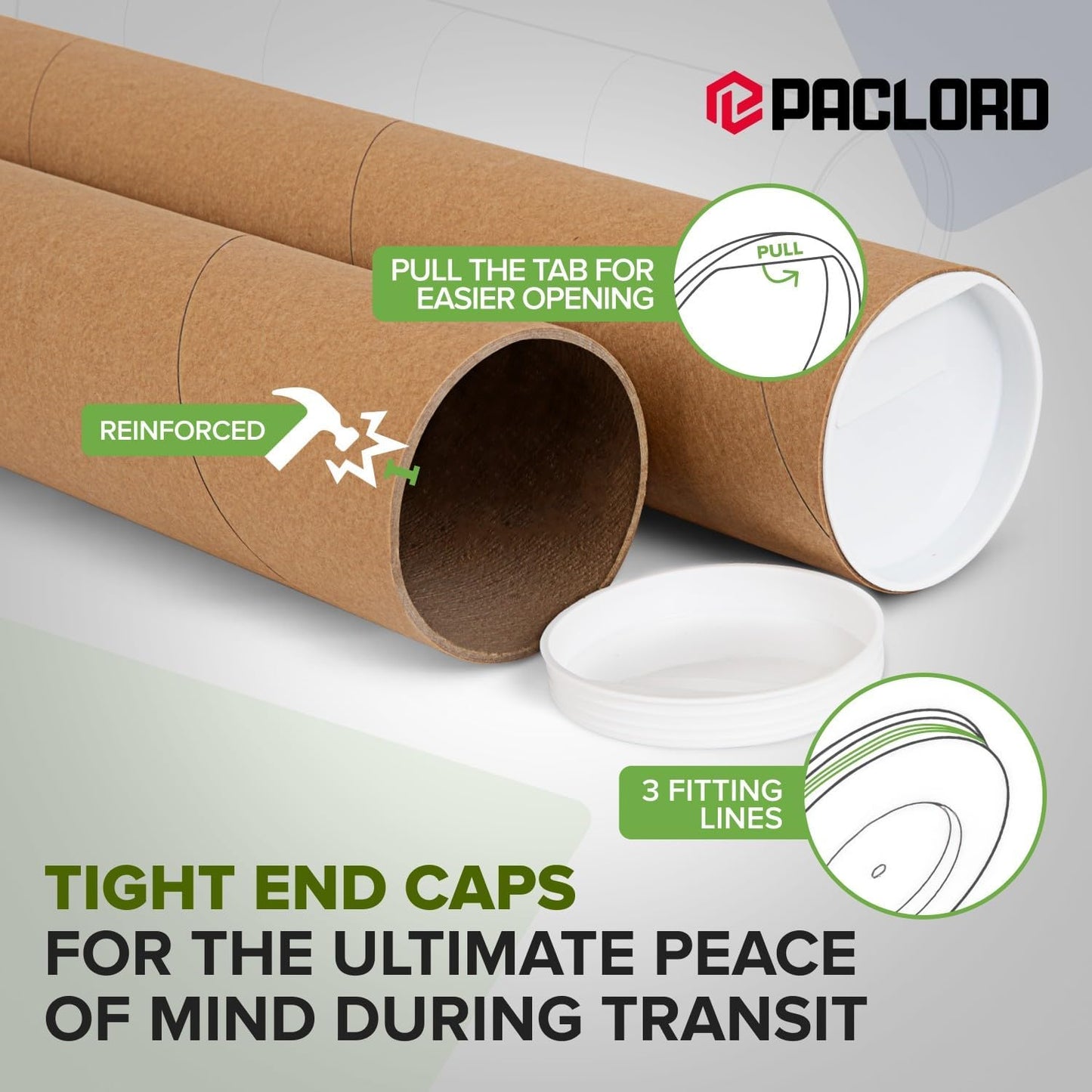 3" x 24" Reinforced Kraft Paper Mailing Tubes, Pack of 2 Tubes with 2 Caps Each – USPS Approved Poster Tube – Made in USA Cardboard Tube for Shipping and Storing Posters, Prints, Artwork, or Documents