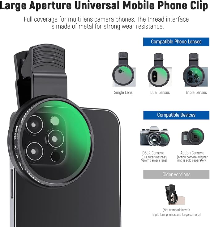 NEEWER 52mm CPL Filter for Phone, Clip On Circular Polarizing Lens Filter - Image 4