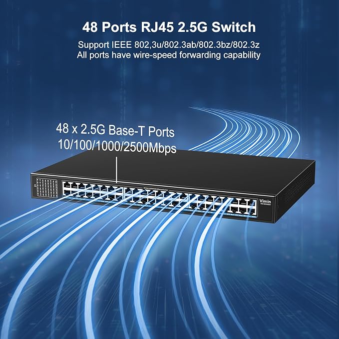 48-Port 2.5G Switch Unmanaged, 48 x 10/100/1000/2500Mbps RJ45 Ports, Plug & - Image 3