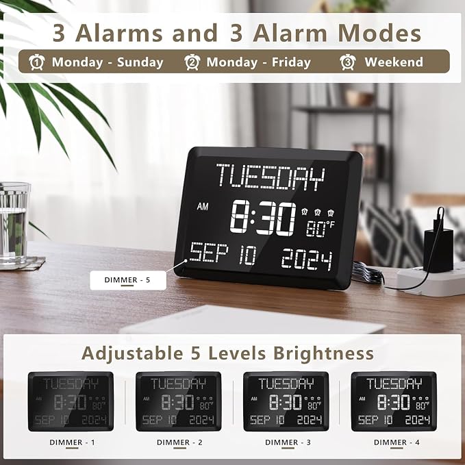 Raynic Digital Clock, 11.5" Large Display Calendar Clock - Image 5