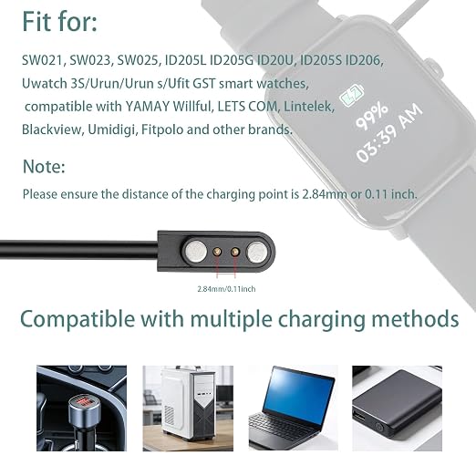 2-Pack 3.3FT Smart Watch Charger Magnetic 2Pin USB Charging Cable - Image 6