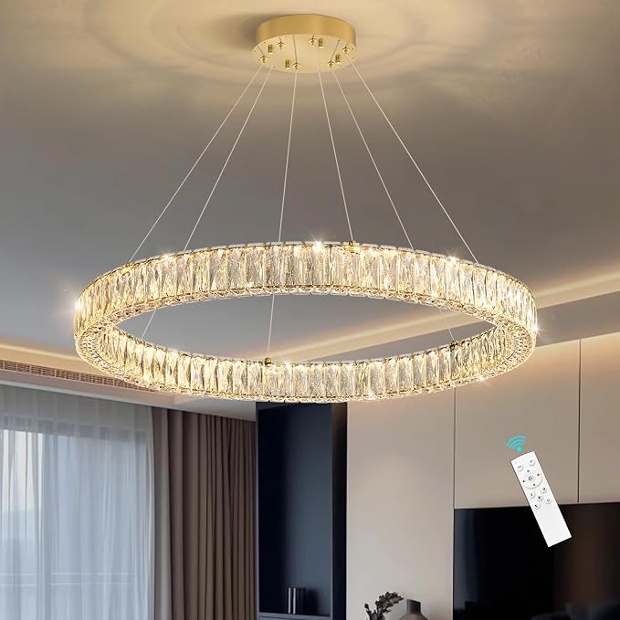 HAIXIANG Modern Crystal Chandelier Dimmable LED Ring Pendant Chandeliers Light - Image 5