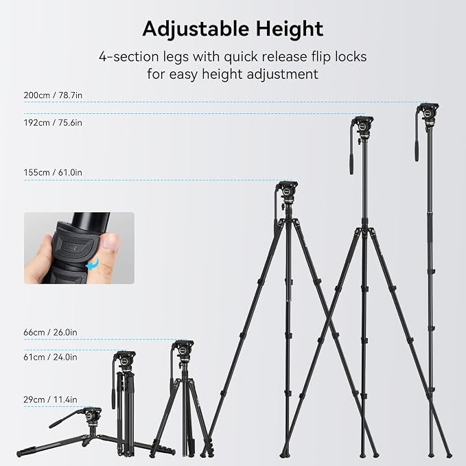 SmallRig CT210 Video Tripod, Professional Camera Tripod Compatible - Image 4