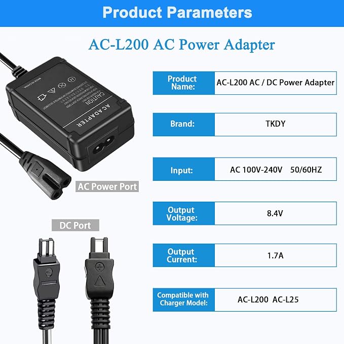 AC-L200 Charger for Sony Handycam Camcorder, Compatible - Image 2