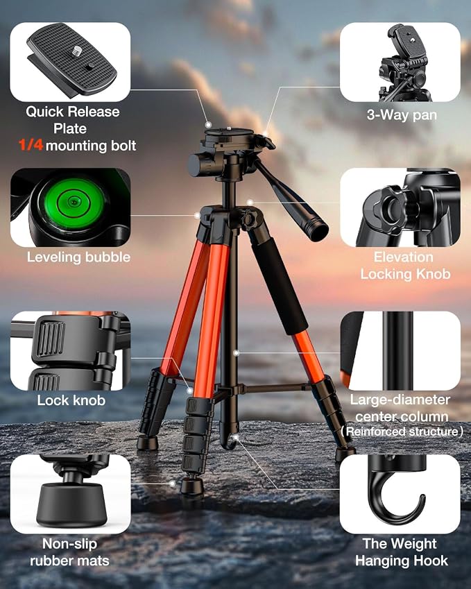 73" Camera Tripod Stand, Aluminum Tripod - Image 6