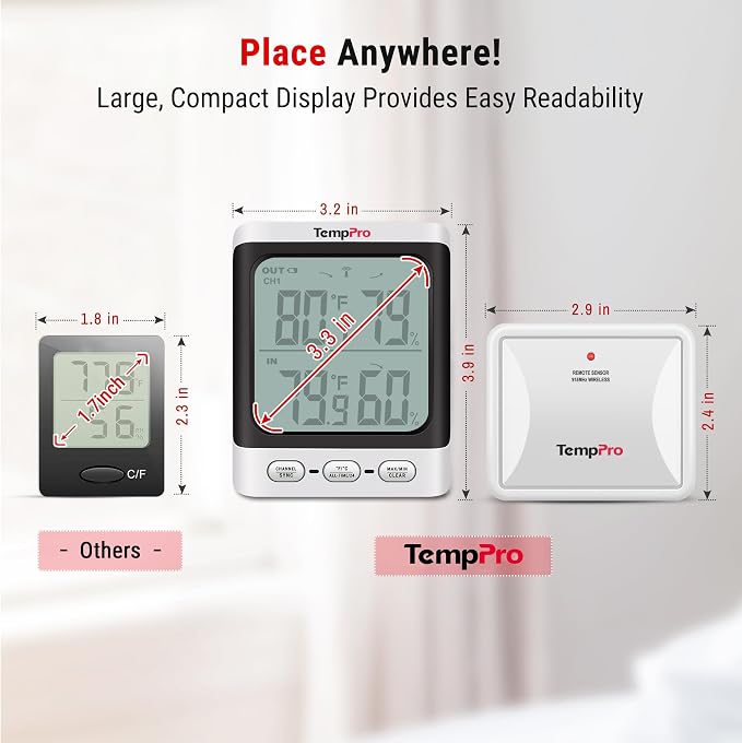 TempPro Indoor Outdoor Thermometer Wireless, 500 ft Outside Thermometer - Image 5