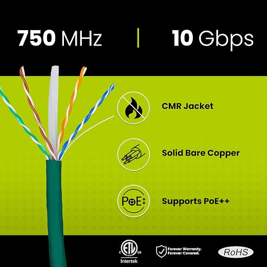 TRUE CABLE Cat6A Riser, Bulk Ethernet Cable, 23AWG Solid Bare Copper, - Image 2
