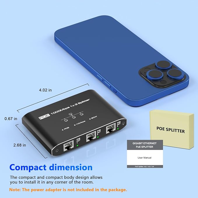 PoE Switch 1 in 3 Out, Gigabit 3 Port PoE Splitter, IEEE 802.3at/af Compliant - Image 8