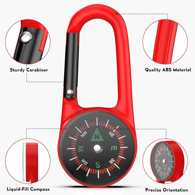 Carabiner Clip On Compass Keychain, Mini Pocket Compass - Image 2