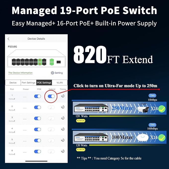Goalake 19-Port Managed PoE Switch, 240W Built-in Power, Fanless Metal - Image 5
