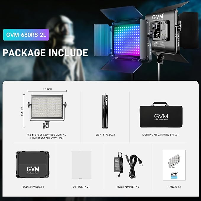 GVM RGB LED Video Light with Lighting Kits, 680RS 50W Led Panel Light with - Image 8