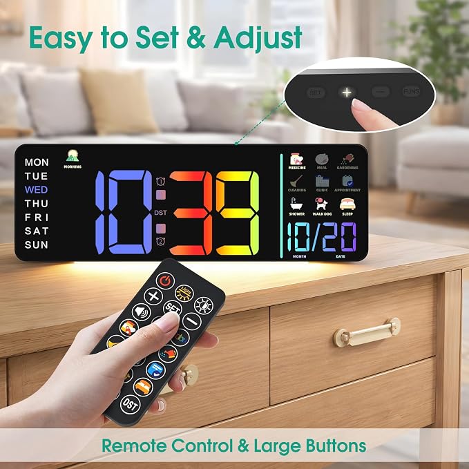 Hoifen Clock with Day and Date for Seniors, Remote Control, Night Light - Image 8