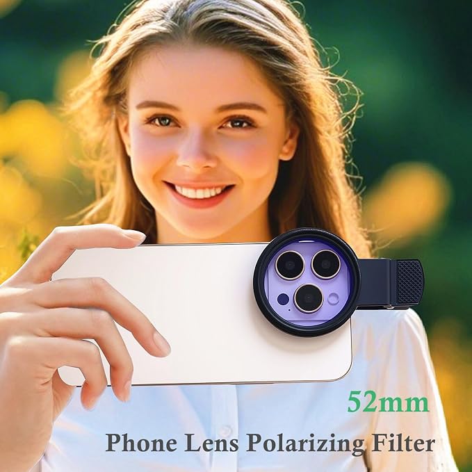 52mm Polarizing Phone Filter for iPhone, Clip-on CPL Lens Eliminates Glare & - Image 3