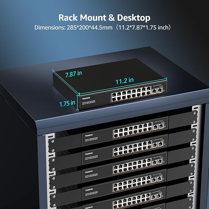 YuanLey 18 Port 2.5G PoE Switch Unmanaged, 16 x 2.5GbE PoE Ports, 2 x 10G RJ45 - Image 5