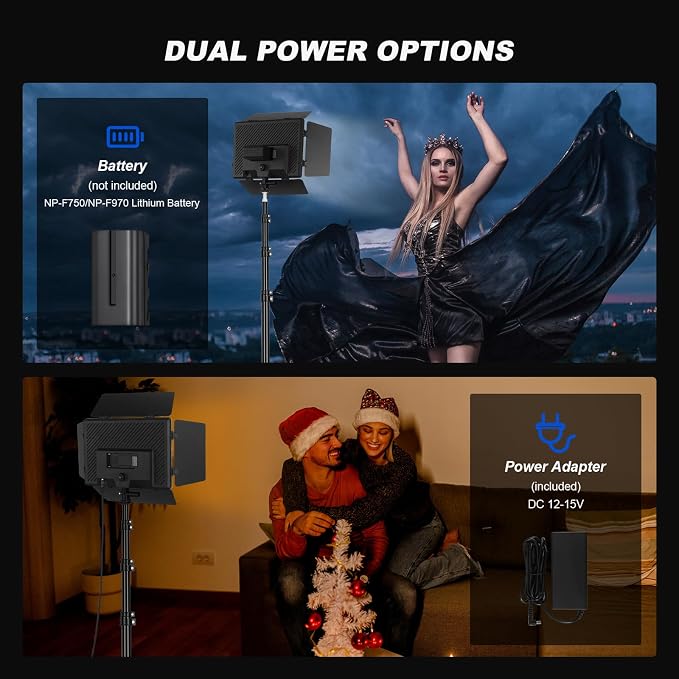 2Pack LED Video Light Kit with Barn Door, 12.6" Panel Bi-Color 280 LED Beads - Image 6