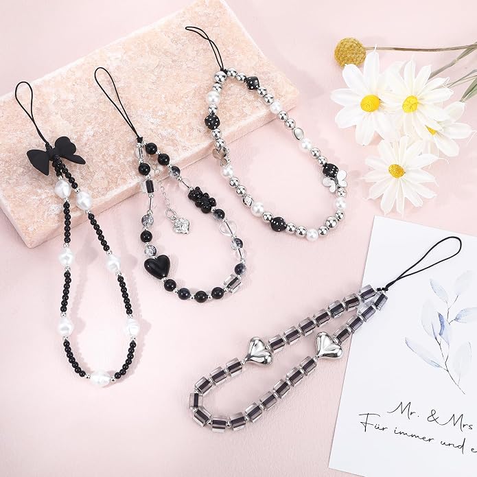 Pink Beaded Phone Wrist Straps, Y2K Phone Case Charms Camera Charm Strap - Image 4
