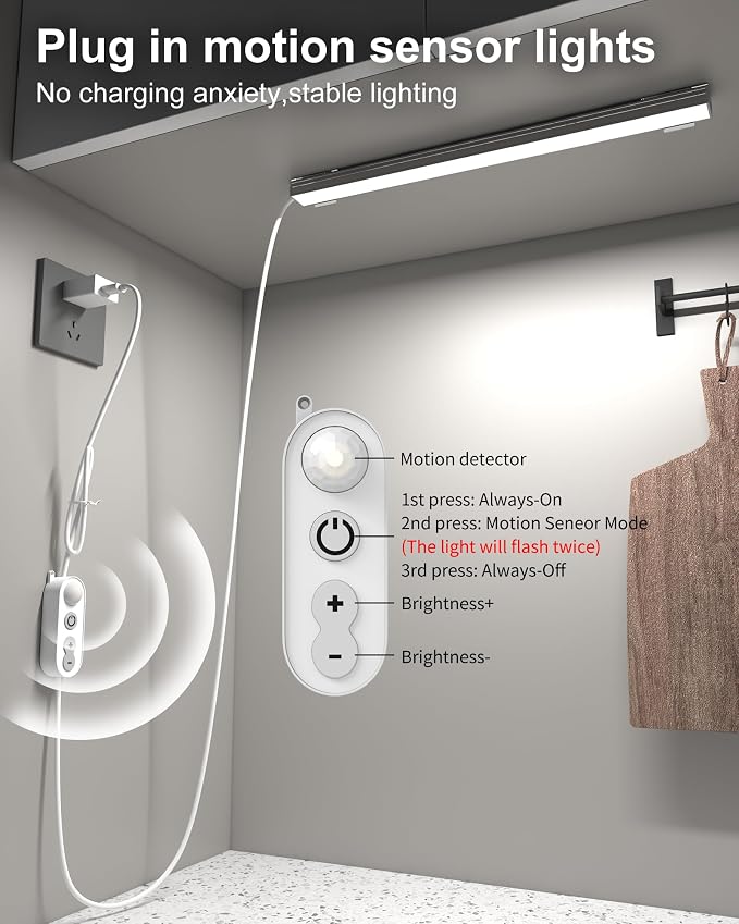 ASOKO Motion Sensor Dimmable Led Under Cabinet Lighting, 12 inches Plug in Led - Image 2