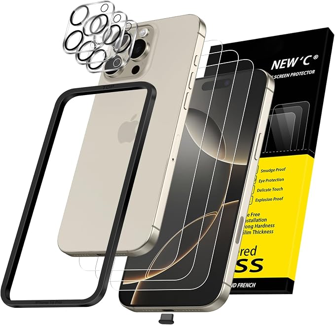NEW'C 3x for iPhone 16 Pro Screen Protector+ 3x Camera Lens Protector, Sensor by NEWC