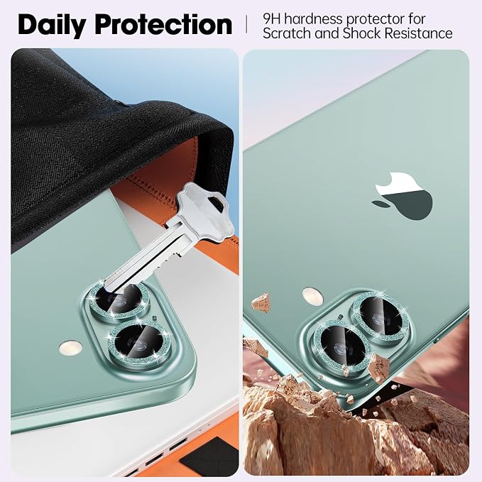 for iPhone 16/16 Plus Camera Lens Protector Bling Individual Metal Glitter Ring - Image 3