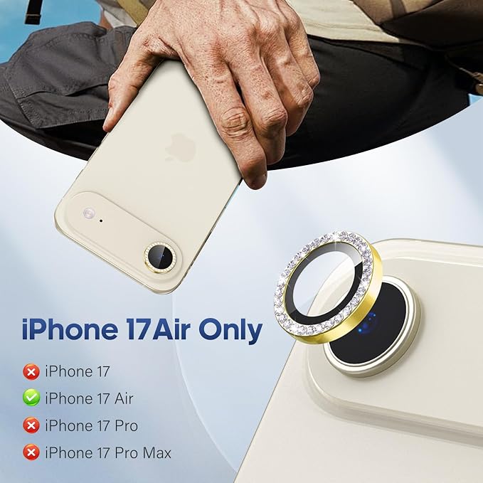 for iPhone 17 Air Camera Lens Protector Bling, Individual Diamond Metal Ring - Image 2