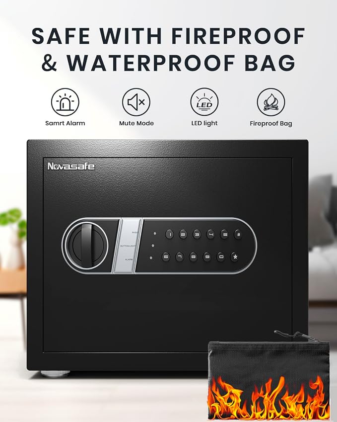 Safe Box, Home Safe with Key & Fireproof Waterproof Bag, Money Safe - Image 7