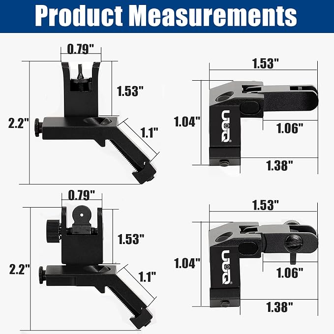 UUQ 45 Degree Offset Fiber Optic Iron Sights, Flip Up Front Rear Sites - Image 7